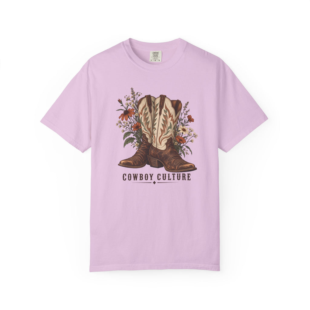 Boots and wildflowers country t-shirt product view