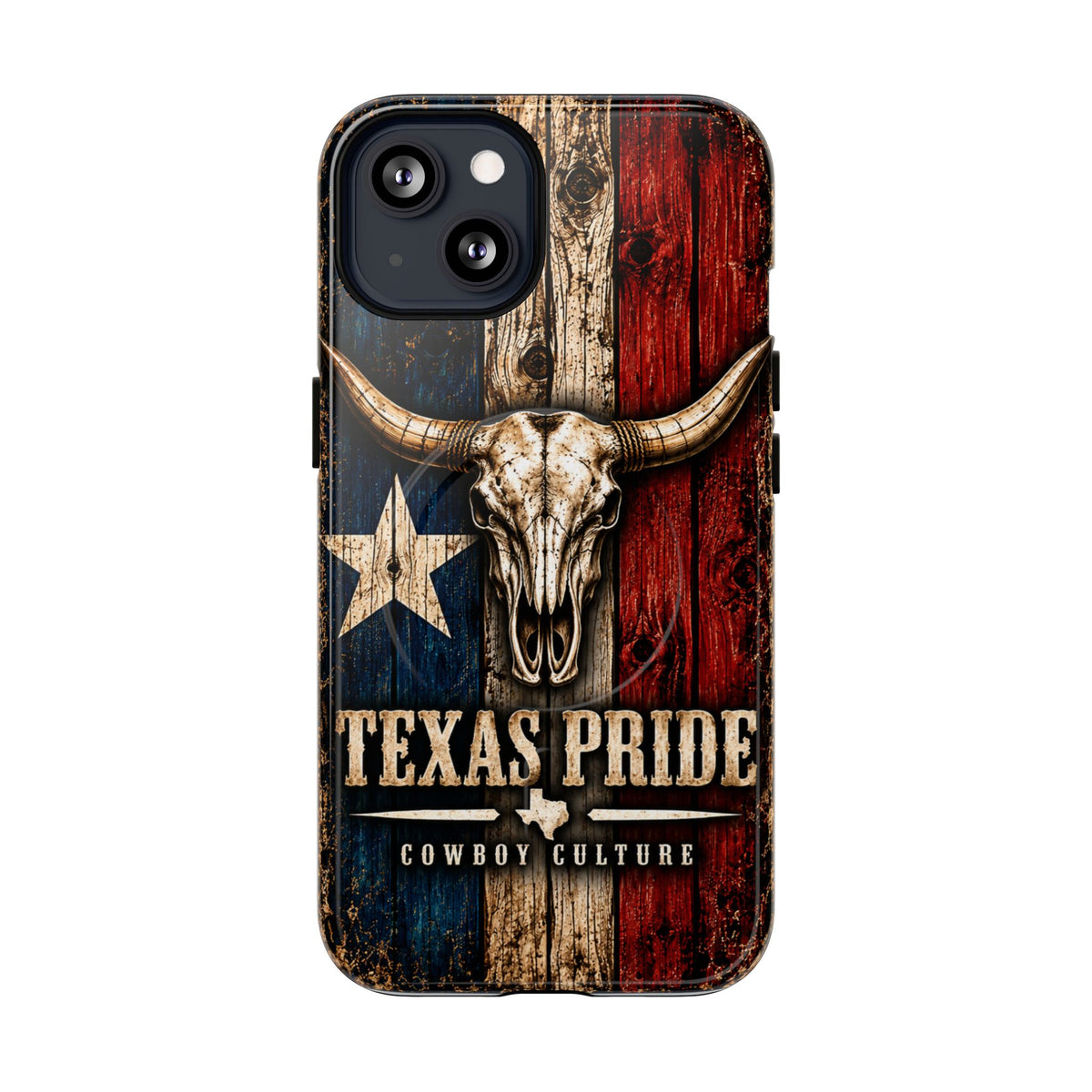 Cowboy Culture Texas Pride magnetic phone case with Texas flag and longhorn skull artwork