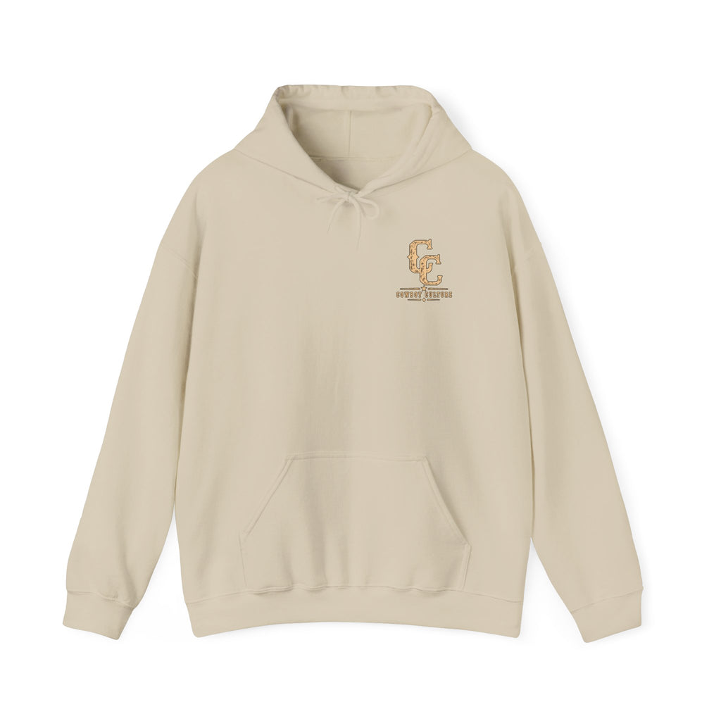 Cowboy Culture Badge western hoodie — apparel mockup