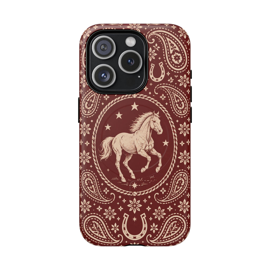 Tough Magnetic Case – Vintage Western Horse Paisley Design — iPhone 15 Pro / Matte