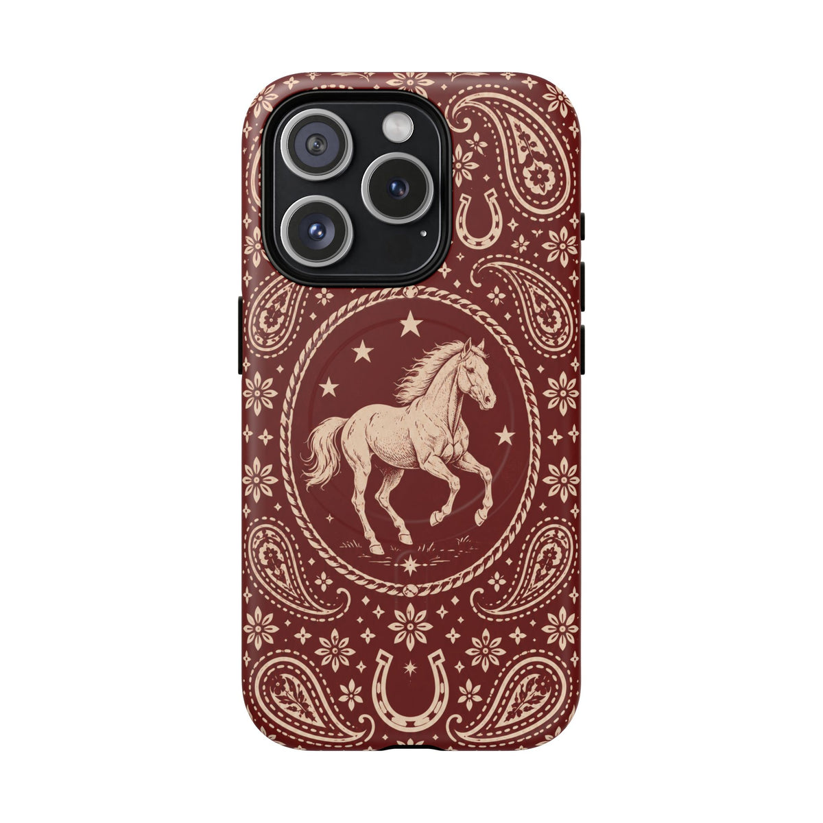 Tough Magnetic Case – Vintage Western Horse Paisley Design — iPhone 15 Pro / Matte