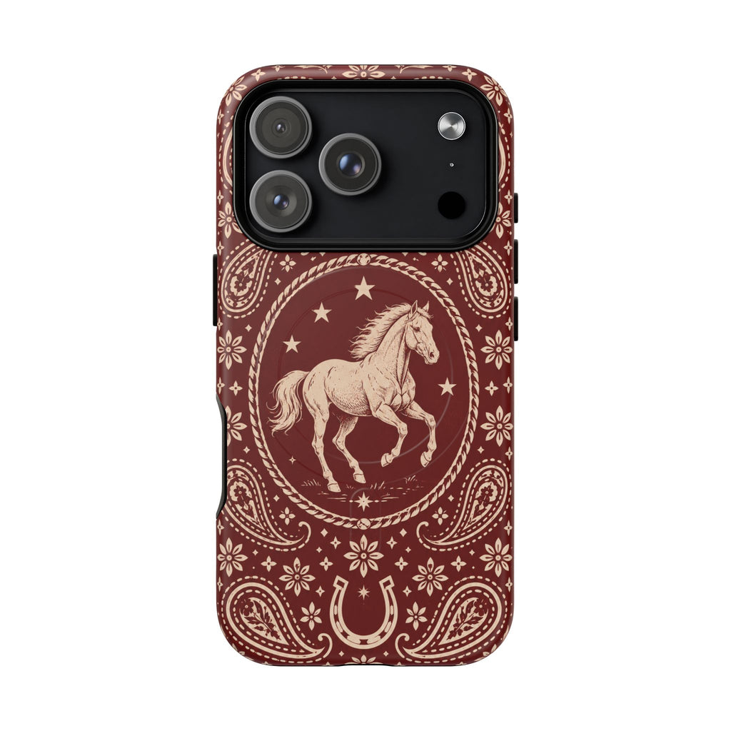 Tough Magnetic Case – Vintage Western Horse Paisley Design — iPhone 17 Pro / Matte