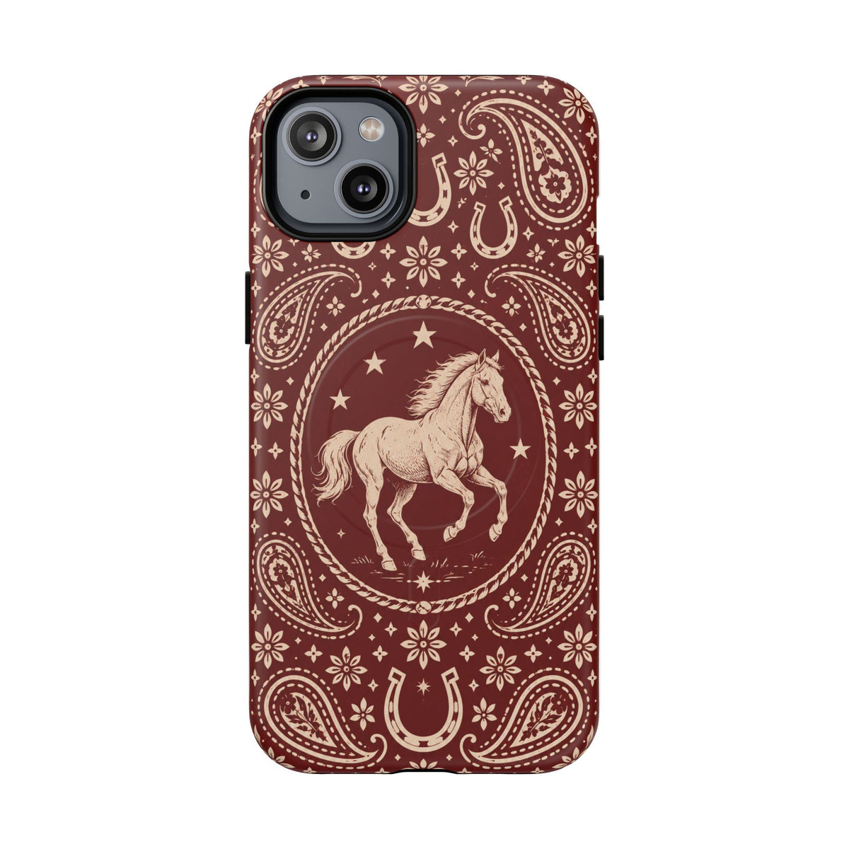 Tough Magnetic Case – Vintage Western Horse Paisley Design — iPhone 14 Plus / Matte